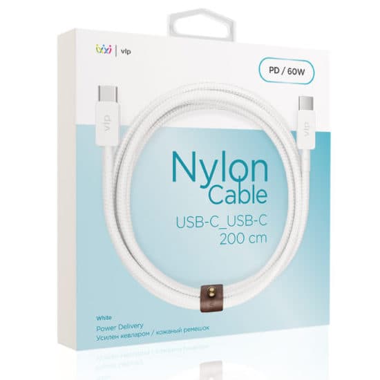 Кабель VLP Nylon Cable USB-C / USB-C, 3A, Вт  2м, белый— фото №1