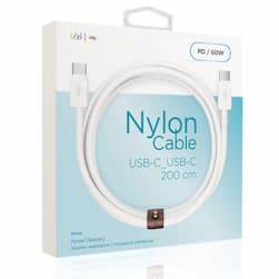 Кабель VLP Nylon Cable USB-C / USB-C, 3A, Вт  2м, белый— фото №1