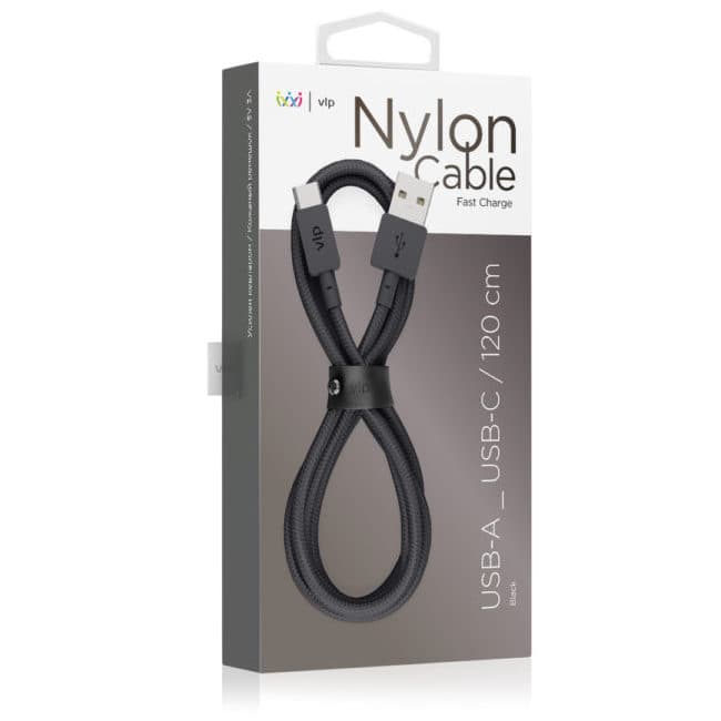 Кабель VLP Nylon Cable USB / USB-C, 3A, Вт  1,2м, черный— фото №1