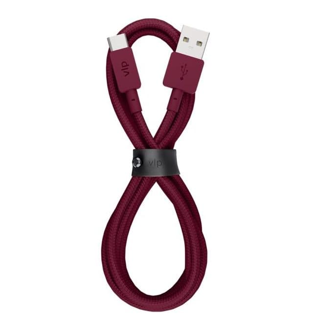 Кабель VLP Nylon Cable USB / USB-C, 3A, Вт  1,2м, марсала— фото №0