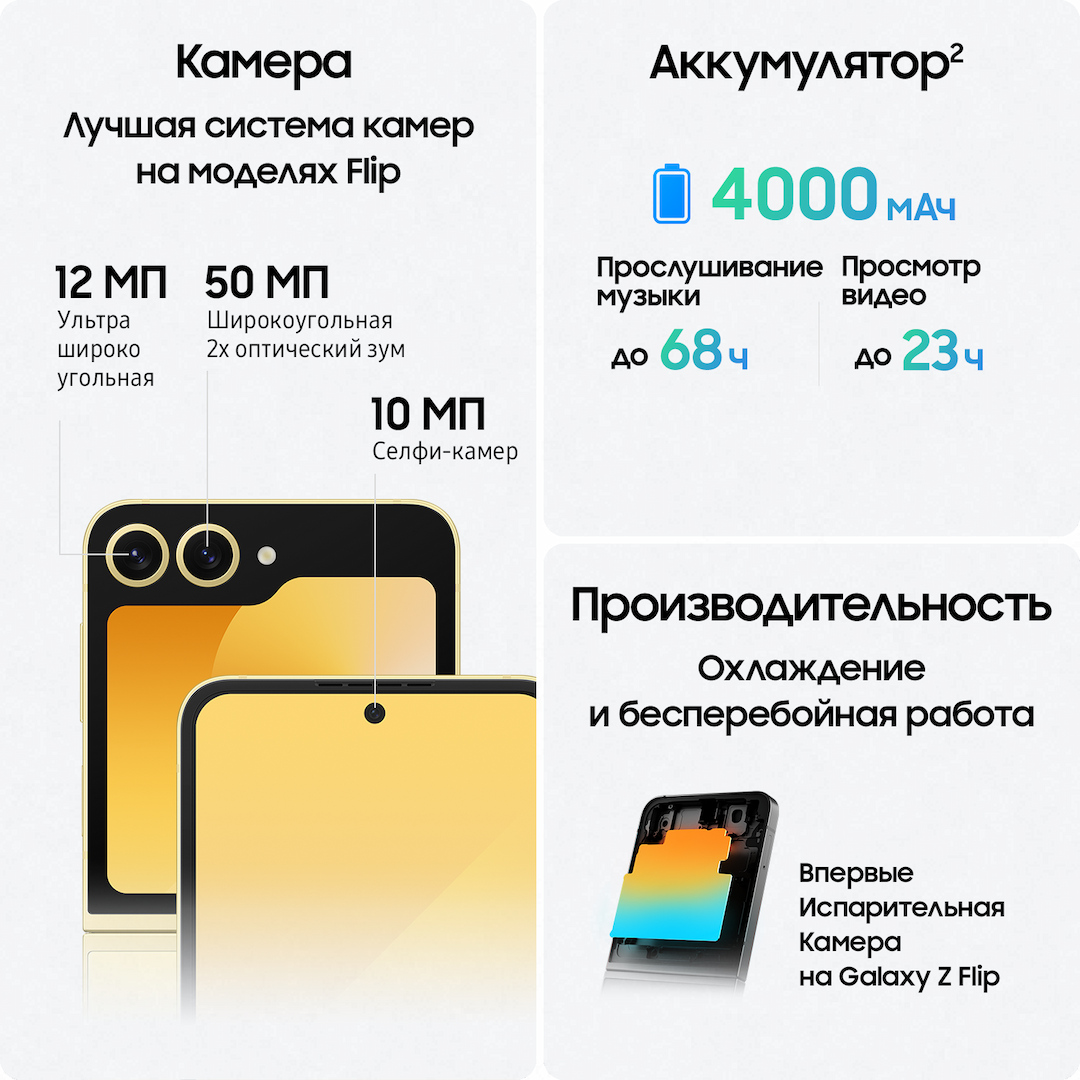 Смартфон Samsung Galaxy Z Flip6 256Gb, желтый (РСТ)— фото №4