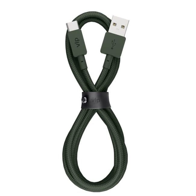 Кабель VLP Nylon Cable USB / USB-C, 3A, Вт  1,2м, темно-зеленый— фото №0